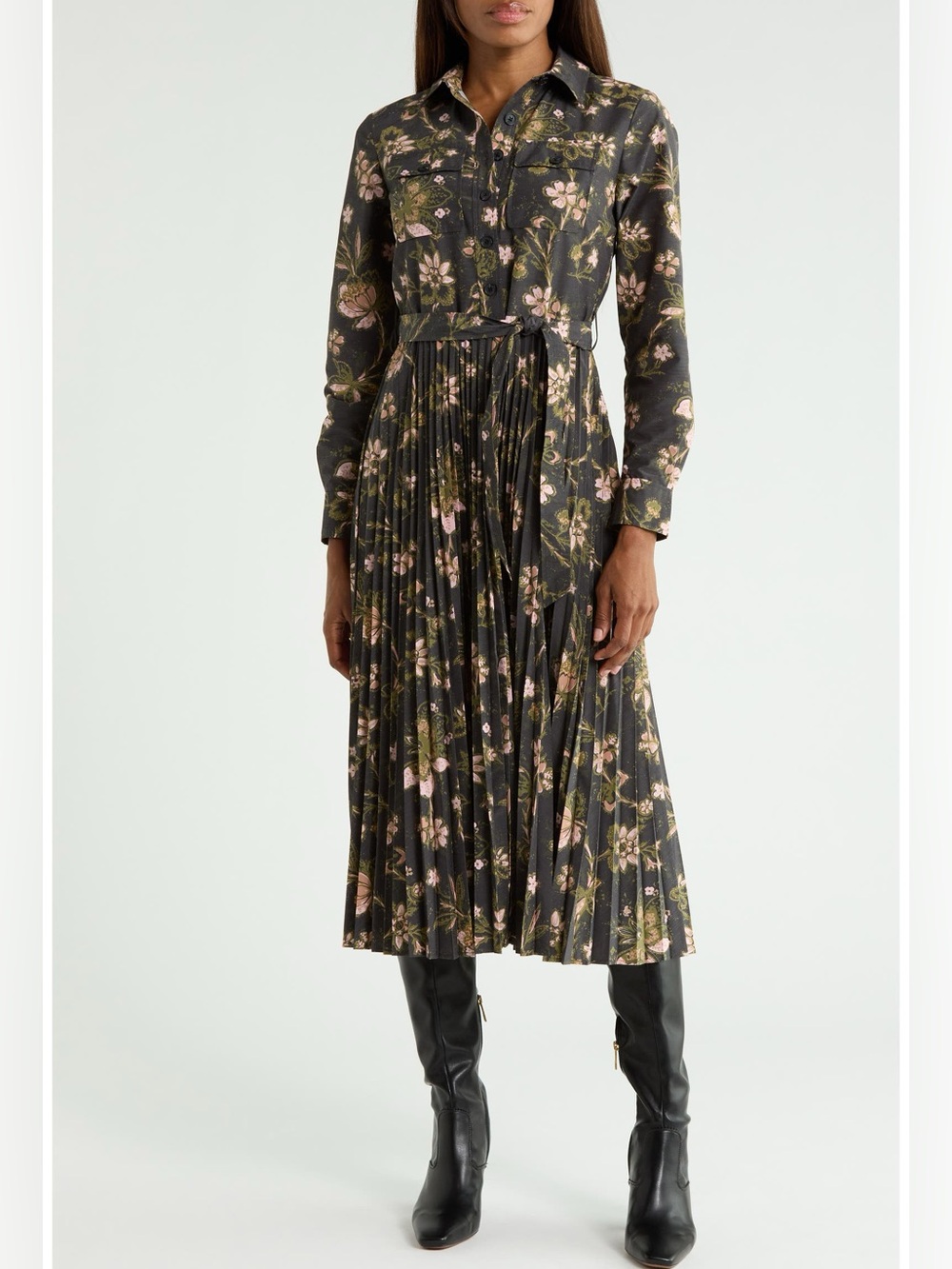 Kenza Pleated Long Sleeve Shirtdress $650